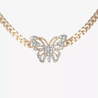 JS Jessica Simpson Gold Tone Womens Glass Alloy Butterfly 13 Inch Pendant Necklace