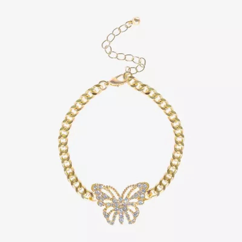 JS Jessica Simpson Gold Tone Womens Solid Butterfly 7.5 Inch Link Bracelet