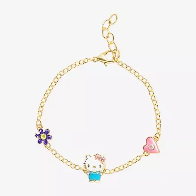 Womens 18K Gold Over Brass Solid Hello Kitty 6 1/2 Inch Link Bracelet