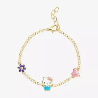 Womens 18K Gold Over Brass Solid Hello Kitty 6 1/2 Inch Link Bracelet