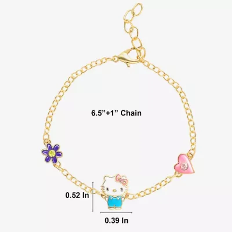 Womens 18K Gold Over Brass Solid Hello Kitty 6 1/2 Inch Link Bracelet