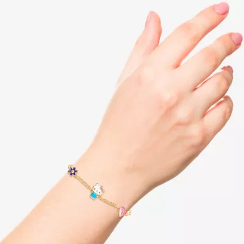 Womens 18K Gold Over Brass Solid Hello Kitty 6 1/2 Inch Link Bracelet