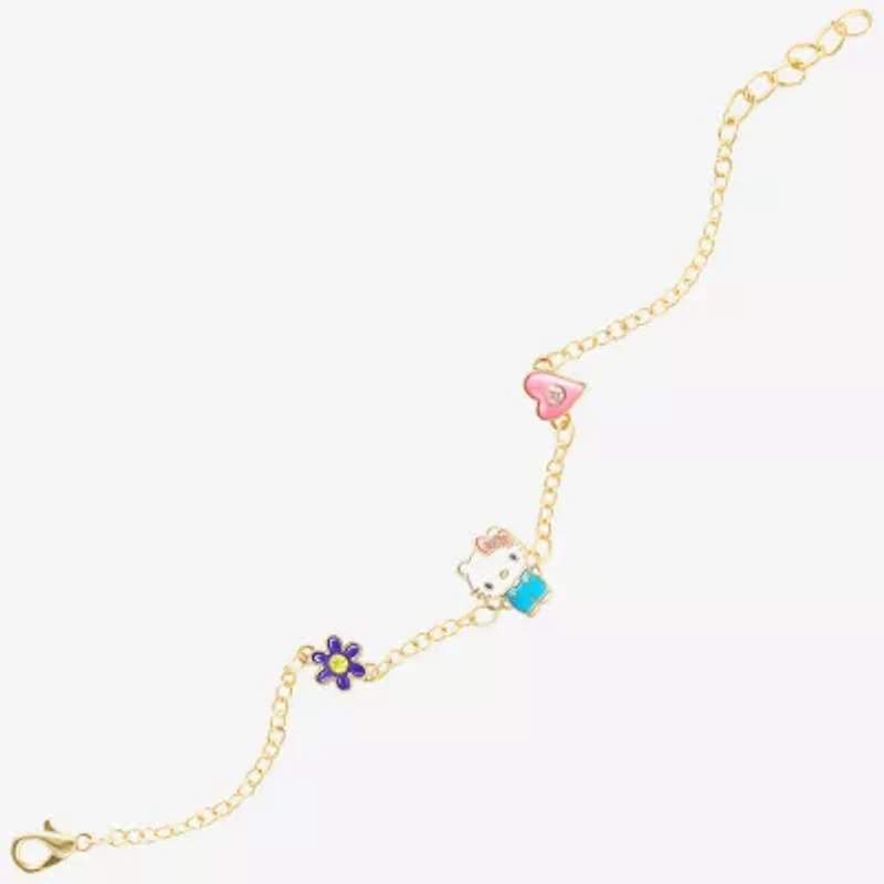 Womens 18K Gold Over Brass Solid Hello Kitty 6 1/2 Inch Link Bracelet