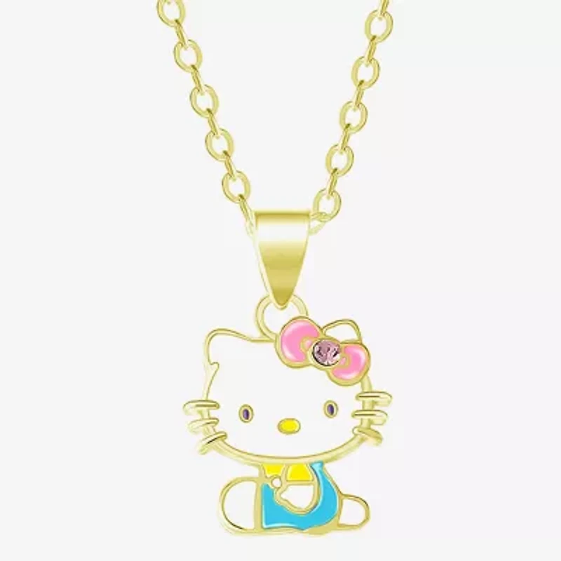 Hello Kitty Womens Pink Crystal 18K Gold Over Brass 18 Inch Pendant Necklace