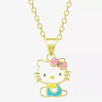 Hello Kitty Womens Pink Crystal 18K Gold Over Brass 18 Inch Pendant Necklace