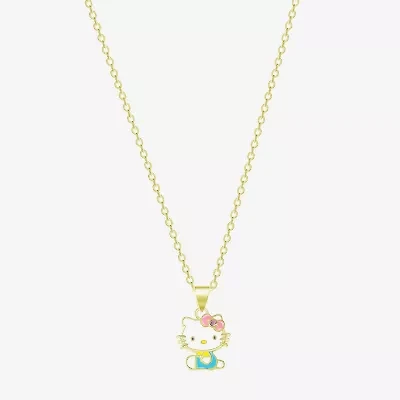 Hello Kitty Womens Pink Crystal 18K Gold Over Brass 18 Inch Pendant Necklace