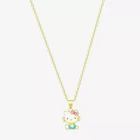 Hello Kitty Womens Pink Crystal 18K Gold Over Brass 18 Inch Pendant Necklace