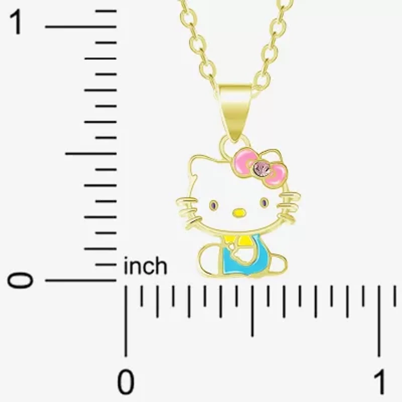 Hello Kitty Womens Pink Crystal 18K Gold Over Brass 18 Inch Pendant Necklace