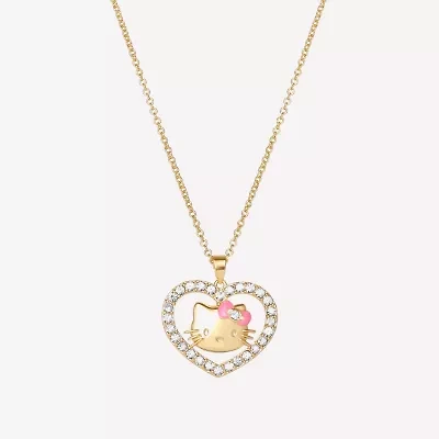 Hello Kitty Womens Crystal 18K Gold Over Brass Heart 18 Inch Pendant Necklace