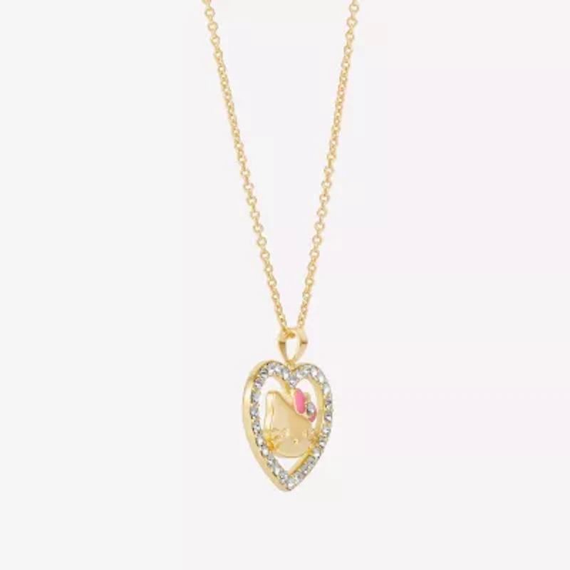 Hello Kitty Womens Crystal 18K Gold Over Brass Heart 18 Inch Pendant Necklace