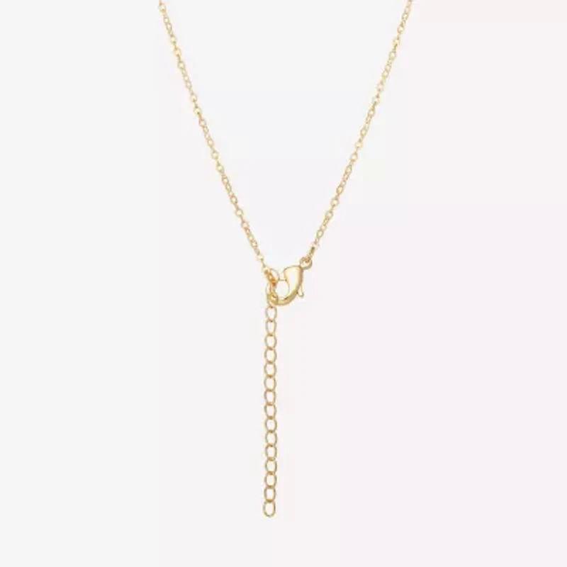 Womens Red Crystal 18K Gold Over Brass Bow 16 Inch Pendant Necklace