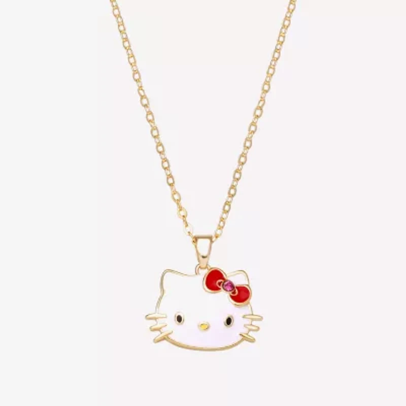 Womens Red Crystal 18K Gold Over Brass Bow 16 Inch Pendant Necklace