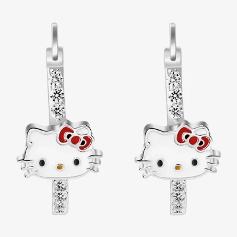 Womens Cubic Zirconia 23.7mm Hello Kitty Hoop Earrings