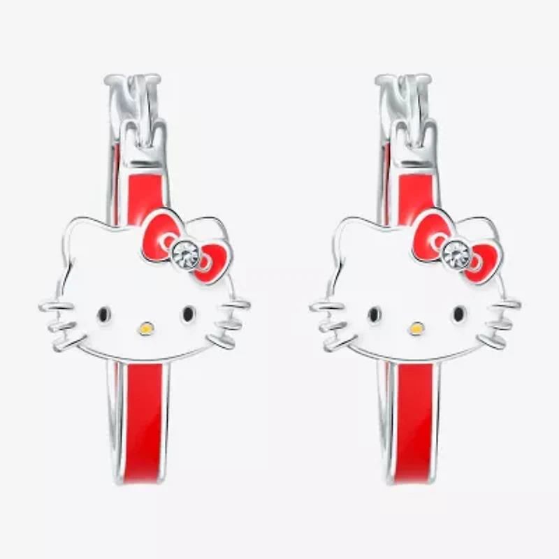Womens Crystal 21.5mm Hello Kitty Hoop Earrings