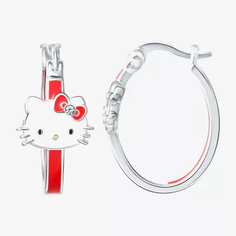 Womens Crystal 21.5mm Hello Kitty Hoop Earrings