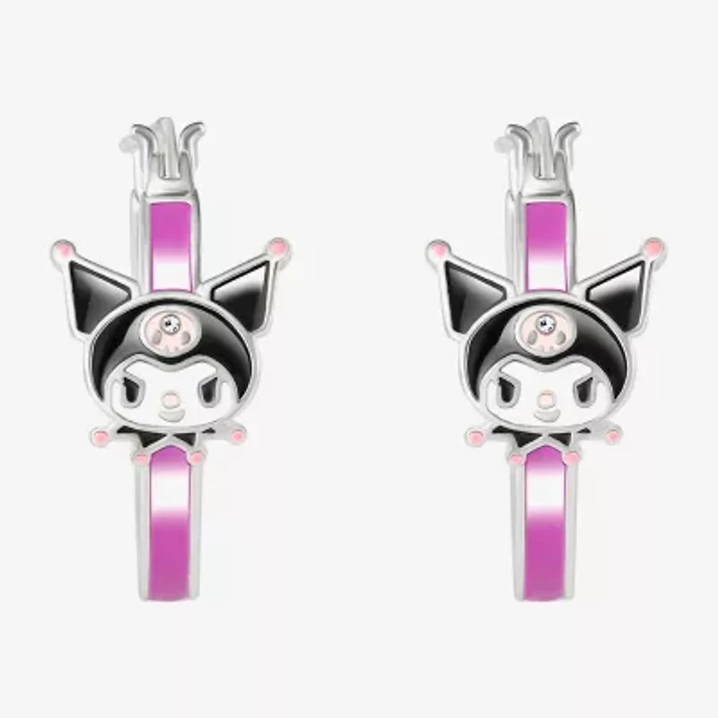 Womens Crystal 21.1mm Heart Hello Kitty Kuromi Hoop Earrings