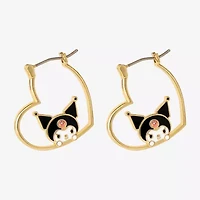 Womens Crystal 18K Gold Over Brass 26mm Heart Hello Kitty Kuromi Hoop Earrings