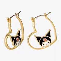 Womens Crystal 18K Gold Over Brass 26mm Heart Hello Kitty Kuromi Hoop Earrings