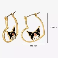 Womens Crystal 18K Gold Over Brass 26mm Heart Hello Kitty Kuromi Hoop Earrings