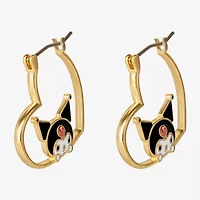 Womens Crystal 18K Gold Over Brass 26mm Heart Hello Kitty Kuromi Hoop Earrings