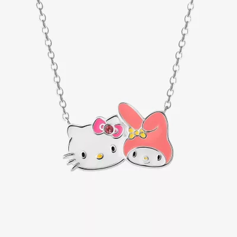 Hello Kitty Womens Pink Crystal Pure Silver Over Brass 18 Inch Pendant Necklace