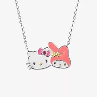 Hello Kitty Womens Pink Crystal Pure Silver Over Brass 18 Inch Pendant Necklace