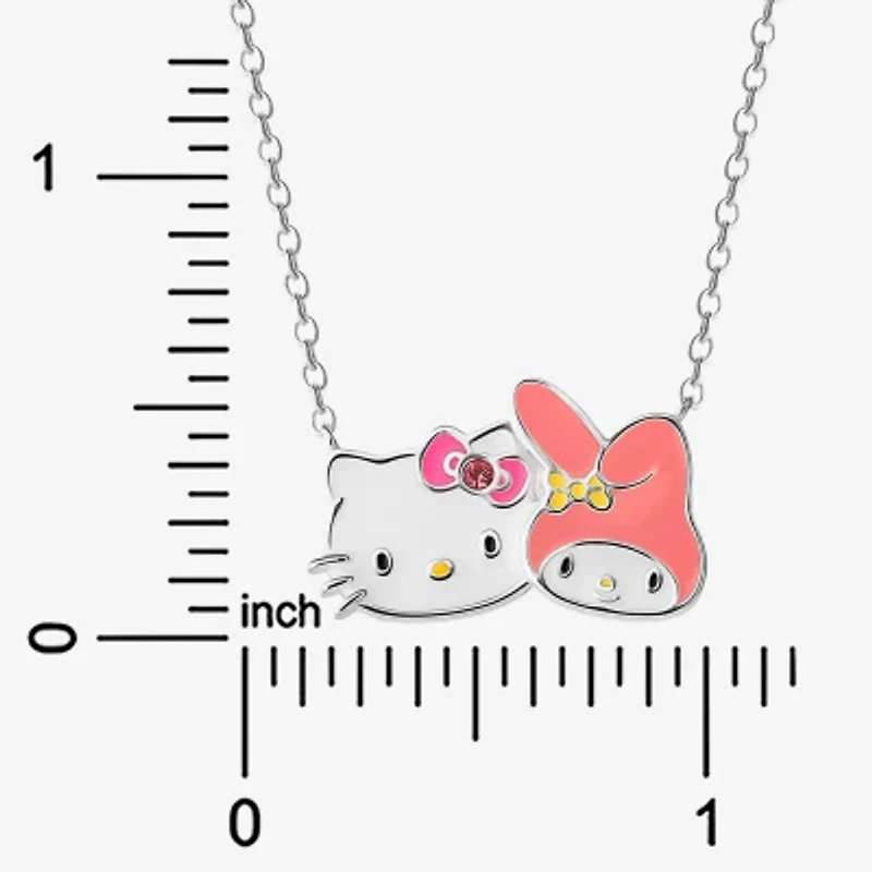 Hello Kitty Womens Pink Crystal Pure Silver Over Brass 18 Inch Pendant Necklace