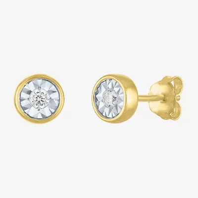 (G-H / I1-I2) 1/10 CT. T.W. Lab Grown White Diamond 14K Gold Over Silver 6.5mm Round Stud Earrings