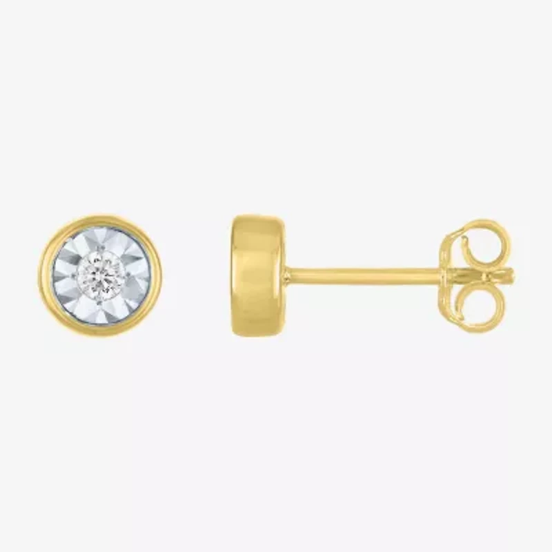 (G-H / I1-I2) 1/10 CT. T.W. Lab Grown White Diamond 14K Gold Over Silver 6.5mm Round Stud Earrings