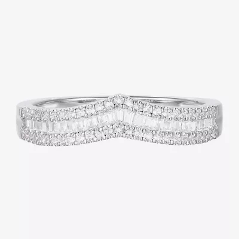 (G-H / Vs2-Si1) Womens 1/2 CT. T.W. Lab Grown White Diamond 10K Gold Chevron Anniversary Wedding Band