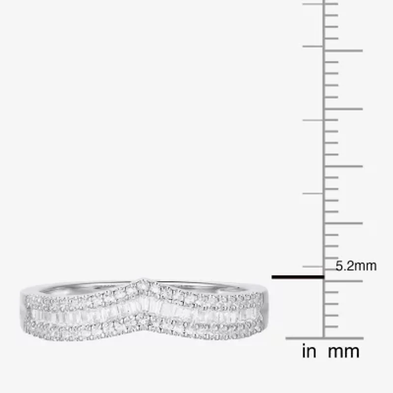 (G-H / Vs2-Si1) Womens 1/2 CT. T.W. Lab Grown White Diamond 10K Gold Chevron Anniversary Wedding Band