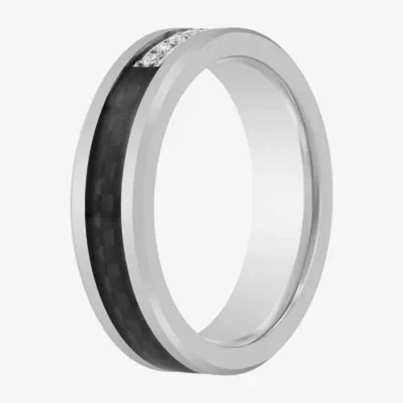 Mens 6MM 1/10 CT. T.W. Natural Diamond Tungsten Wedding Band