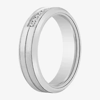 Mens 6MM Natural Diamond Tungsten Wedding Band