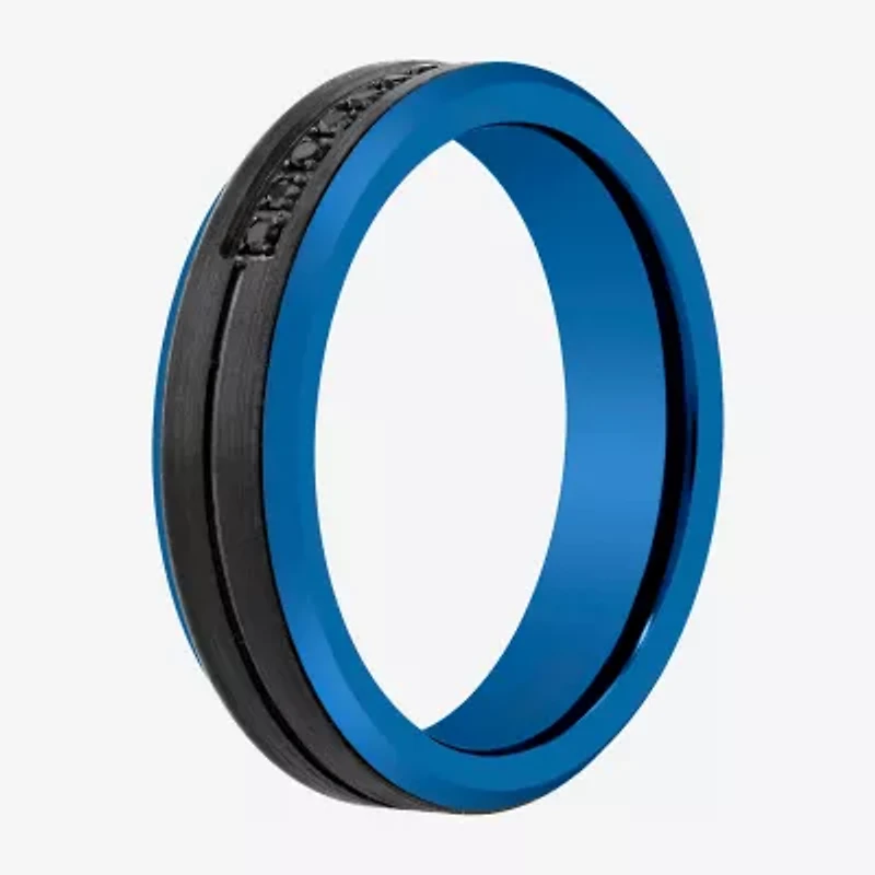 Mens 6MM Diamond Accent Natural Black Tungsten Wedding Band