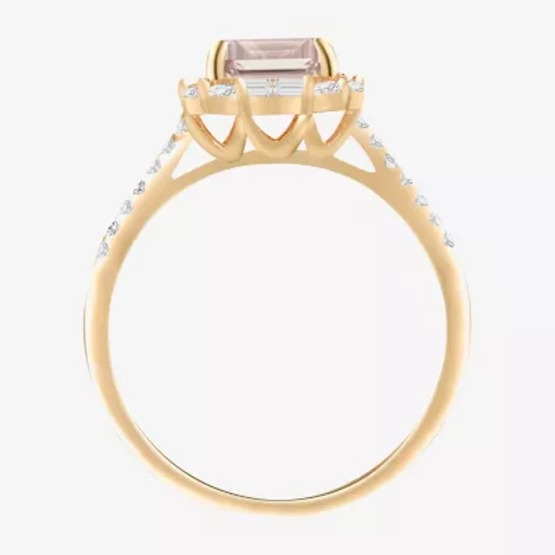 Yes, Please! Womens Lab Created Pink Sapphire 14K Gold Over Silver Side Stone Cocktail Ring
