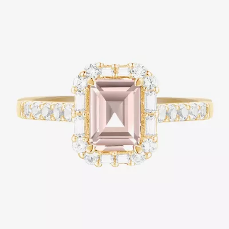 Yes, Please! Womens Lab Created Pink Sapphire 14K Gold Over Silver Side Stone Cocktail Ring