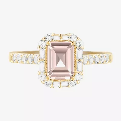 Yes, Please! Womens Lab Created Pink Sapphire 14K Gold Over Silver Side Stone Cocktail Ring