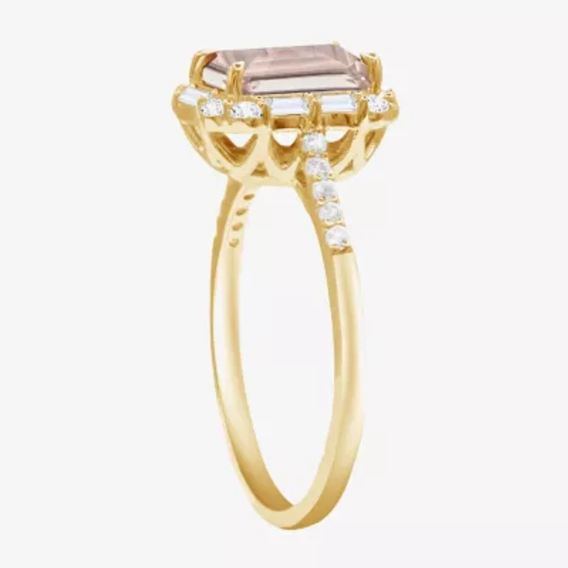 Yes, Please! Womens Lab Created Pink Sapphire 14K Gold Over Silver Side Stone Cocktail Ring