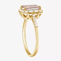 Yes, Please! Womens Lab Created Pink Sapphire 14K Gold Over Silver Side Stone Cocktail Ring