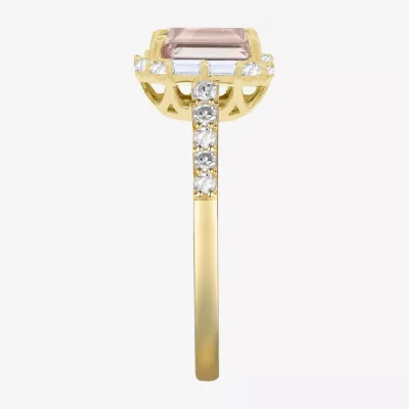 Yes, Please! Womens Lab Created Pink Sapphire 14K Gold Over Silver Side Stone Cocktail Ring