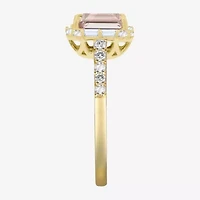 Yes, Please! Womens Lab Created Pink Sapphire 14K Gold Over Silver Side Stone Cocktail Ring
