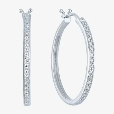 Yes, Please! Womens 1/10 CT. T.W. Natural White Diamond Sterling Silver 25mm Hoop Earrings