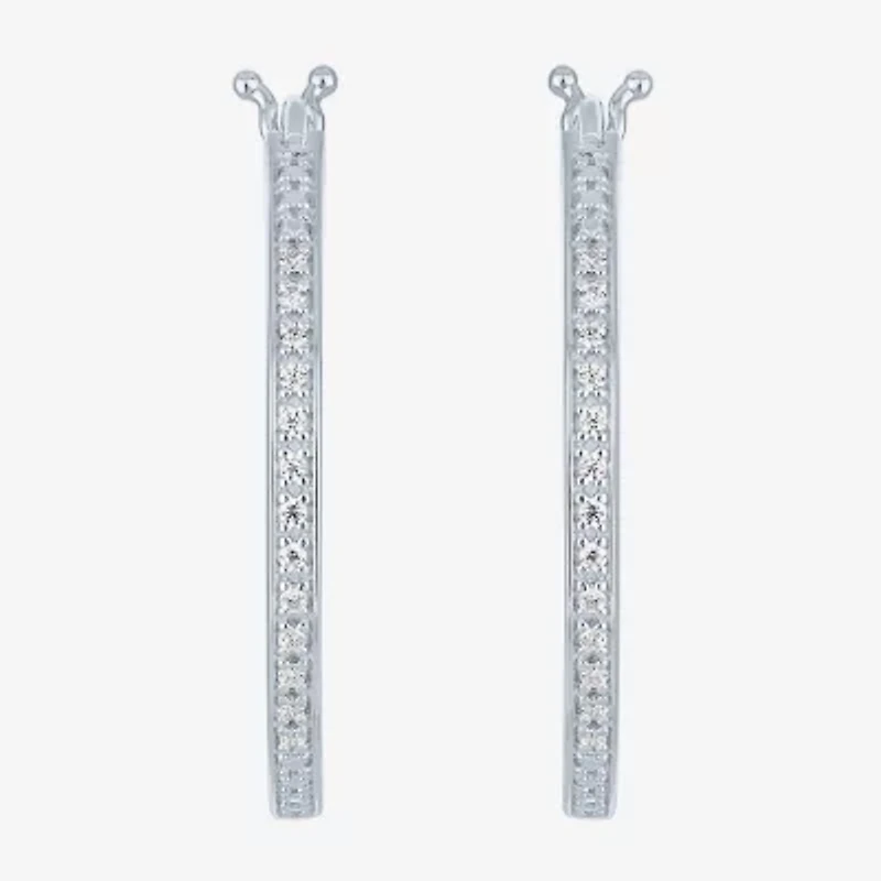 Yes, Please! Womens 1/10 CT. T.W. Natural White Diamond Sterling Silver 25mm Hoop Earrings