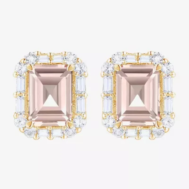 Yes, Please! Lab Created Pink Sapphire 14K Gold Over Silver 8mm Stud Earrings