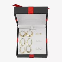 Women's Cubic Zirconia 14K Gold 6 Pair Earring Set