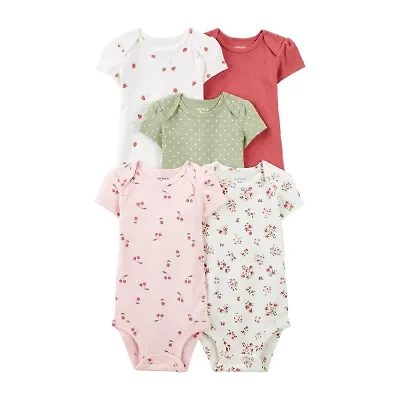 Carter's Baby Girls Crew Neck Short Sleeve Rib Bodysuit