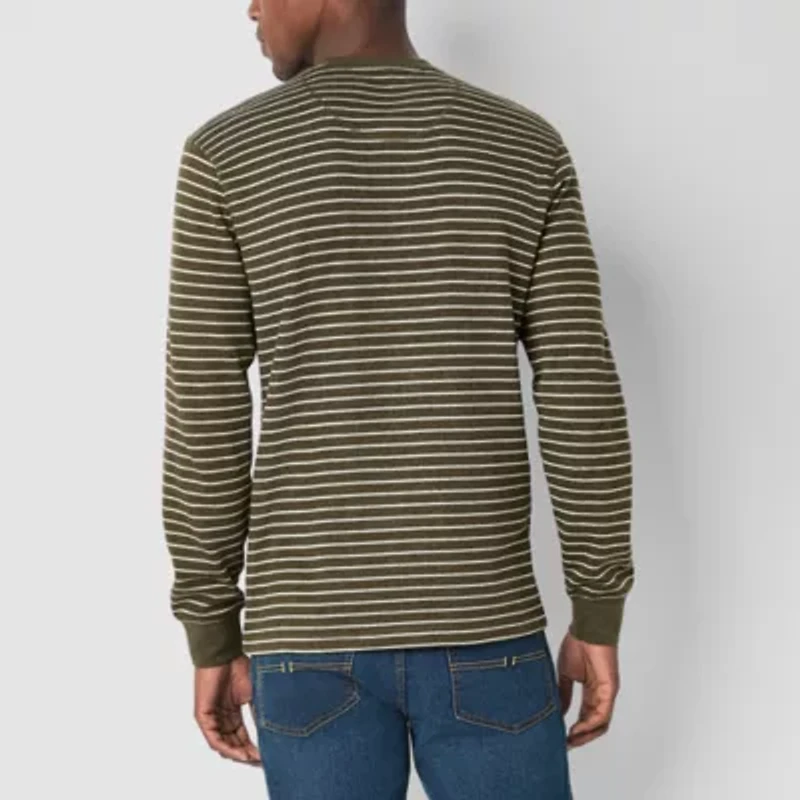 U.S. Polo Assn. Stripe Mens Henley Neck Long Sleeve Embroidered Classic Fit Thermal Top