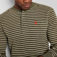 U.S. Polo Assn. Stripe Mens Henley Neck Long Sleeve Embroidered Classic Fit Thermal Top