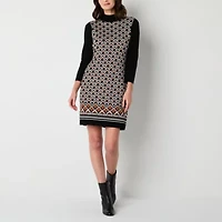 Robbie Bee Womens 3/4 Sleeve Geometric Midi Sweater Dress