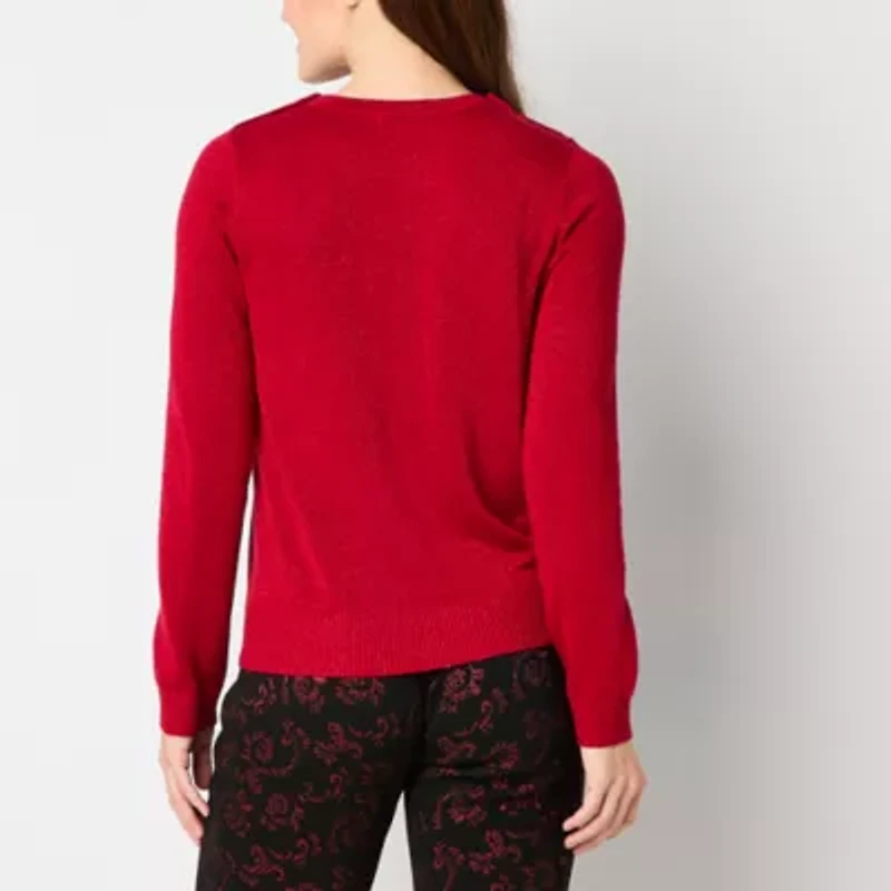 Liz Claiborne Womens Round Neck Adaptive Long Sleeve Adjustable Features Easy-on + Easy-off Pullover Sweater